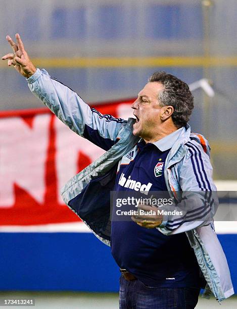 Head coach Abel Braga of Fluminense gestures during the match between Fluminense and Internacional a as part of Brazilian Championship 2013 at...