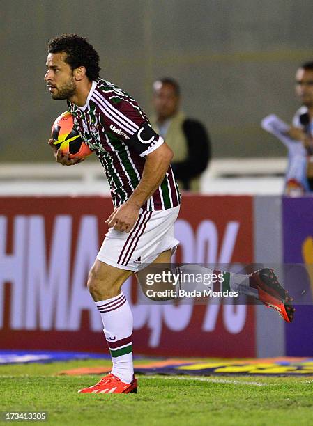 Fred of Fluminense celebrates a scored goal during the match between Fluminense and Internacional a as part of Brazilian Championship 2013 at...