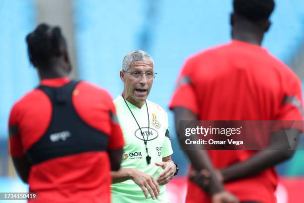 Head coach of Ghana Chris Hughton give instructions during a training session ahead of the friendly martch against Mexico at Bank of America Stadium...