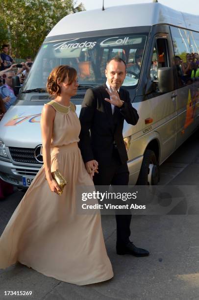 Anna Ortiz and Andres Iniesta arrive to the wedding of Xavi Hernandez and Nuria Cunillera at the Marimurtra Botanical Gardens on July 13, 2013 in...