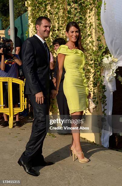 Guests arrive to the wedding of Xavi Hernandez and Nuria Cunillera at the Marimurtra Botanical Gardens on July 13, 2013 in Barcelona, Spain.