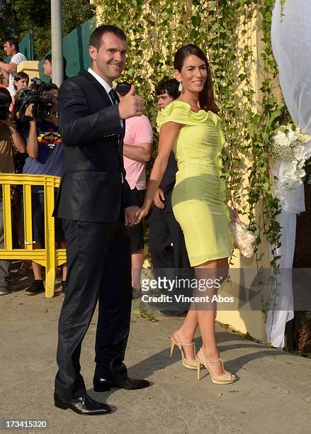 Guests arrive to the wedding of Xavi Hernandez and Nuria Cunillera at the Marimurtra Botanical Gardens on July 13, 2013 in Barcelona, Spain.