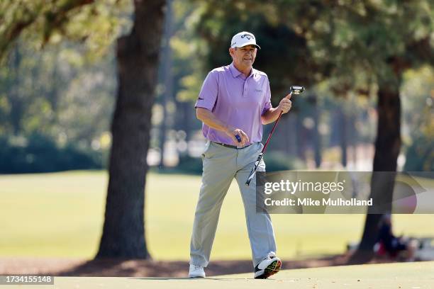 Lee Janzen of the United States walks the second hole green during the first round of the SAS Championship at Prestonwood Country Club on October 13,...