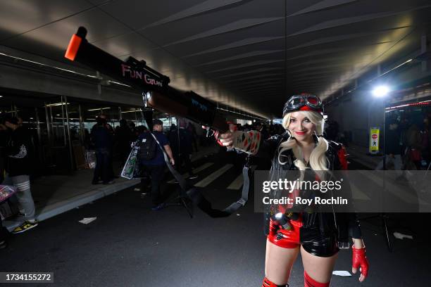 Cosplayer posing as Harley Quinn during New York Comic Con 2023 - Day 2 at Javits Center on October 13, 2023 in New York City.