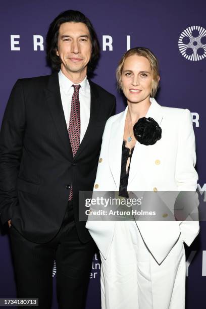 Adam Driver and Joanne Tucker attend the red carpet for "Ferrari" during 61st New York Film Festival at Alice Tully Hall, Lincoln Center on October...