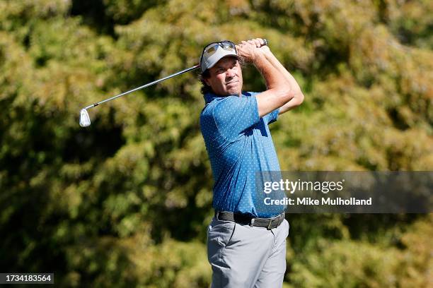 Stephen Ames of Canada hits a tee shot on the third hole during the first round of the SAS Championship at Prestonwood Country Club on October 13,...