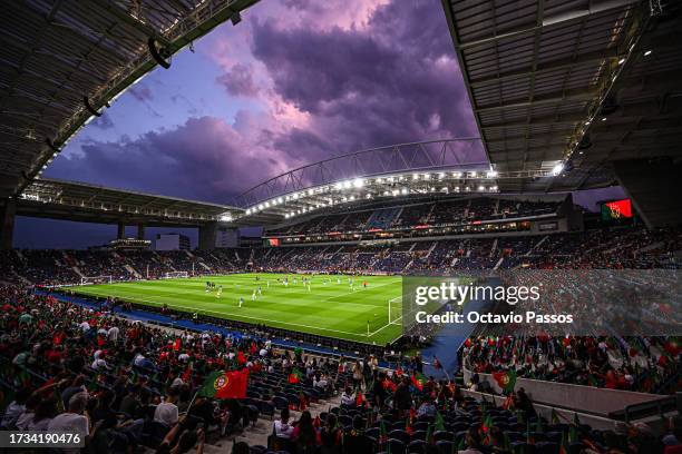 General view inside the Dragao stadium prior to the UEFA EURO 2024 European qualifier match between Portugal and Slovakia at Estadio do Dragao on...