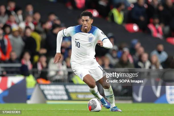 Jude Bellingham of England seen in action during the European Championship 2024-Qualifying round Match between England and Italy at Wembley Stadium....