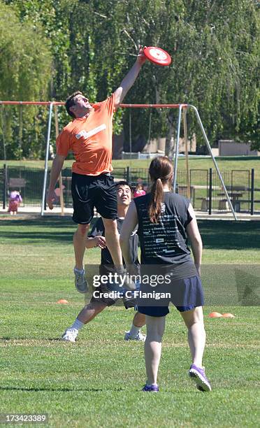 Team Yahoo! and Silicon Valley Bank members play Ultimate Frisbee during the Founder Institute's Silicon Valley Sports League event on July 13, 2013...