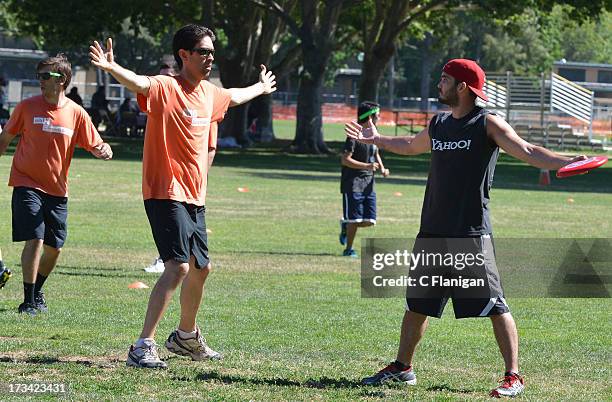 Team Yahoo and Silicon Valley Bank members play Ultimate Frisbee during the Founder Institute's Silicon Valley Sports League event on July 13, 2013...