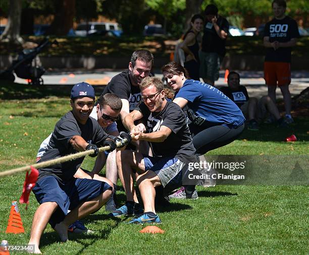 Zazzle team during the Tug-a-War game at the Founder Institute's Silicon Valley Sports League event on July 13, 2013 in Palo Alto, California.