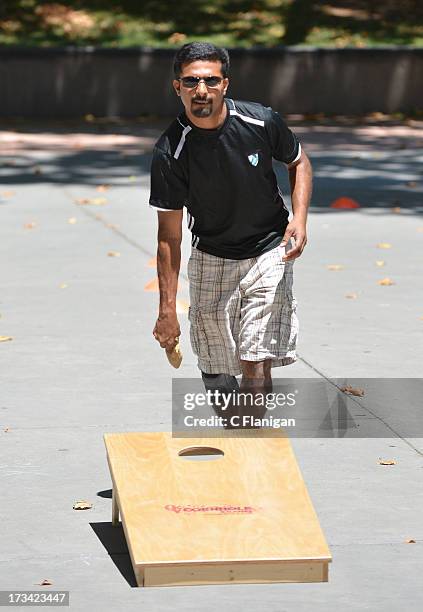 Sack Tossing during the Founder Institute's Silicon Valley Sports League event on July 13, 2013 in Palo Alto, California.