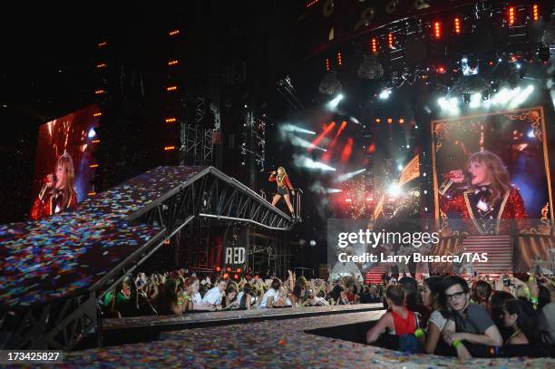 Taylor Swift brought her RED tour back to the New York market, playing a sold out show to more than 55,000 fans at MetLife Stadium on July 13, 2013...