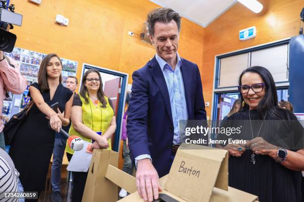 Premier of New South Wales Chris Minns votes as the Minister for Indigenous Australians, Linda Burney, looks on at Carlton South Public School...