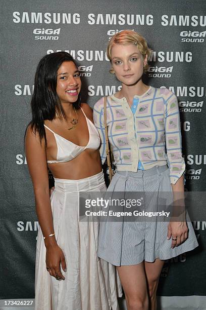 Jessica Stam and Hannah Bronfman arrive at Samsung's Giga Sound summer DJ series at Surf Lodge on July 13, 2013 in Montauk, New York.