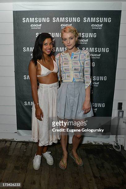 Jessica Stam and Hannah Bronfman arrive at Samsung's Giga Sound summer DJ series at Surf Lodge on July 13, 2013 in Montauk, New York.