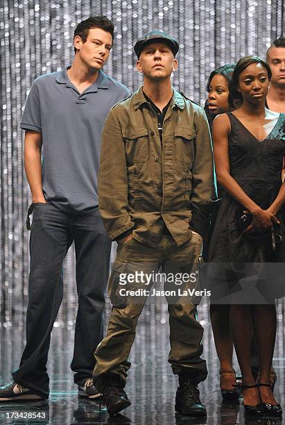 Actor Cory Monteith and producer Ryan Murphy attend the 'GLEE' 300th musical performance special taping at Paramount Studios on October 26, 2011 in...
