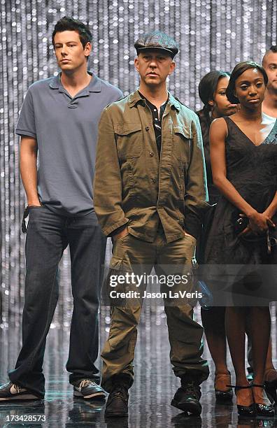 Actor Cory Monteith and producer Ryan Murphy attend the 'GLEE' 300th musical performance special taping at Paramount Studios on October 26, 2011 in...