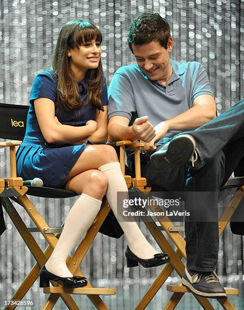 Actress Lea Michele and actor Cory Monteith attend the 'GLEE' 300th musical performance special taping at Paramount Studios on October 26, 2011 in...