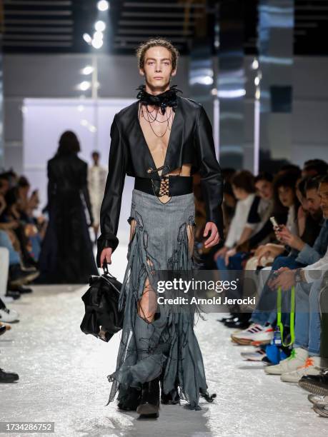 Models walk the runway wearing creations by designer Jung Eun Lee during the fashion show of the 10 finalists of the 38th International Festival Of...