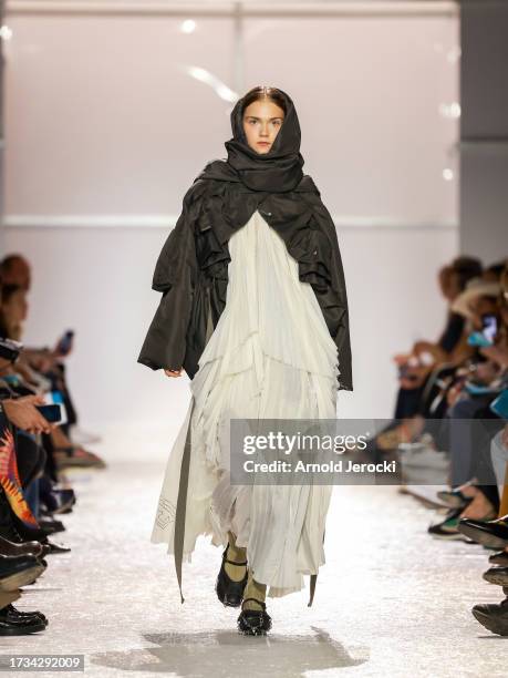 Models walk the runway wearing creations by designer Petra Fagerstrom during the fashion show of the 10 finalists of the 38th International Festival...