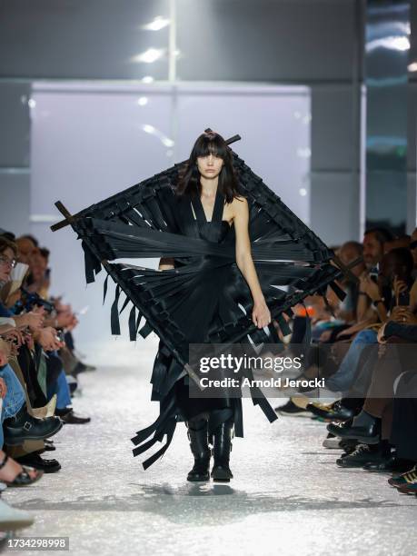 Models walk the runway wearing creations by designer Bo Kwon Min during the fashion show of the 10 finalists of the 38th International Festival Of...