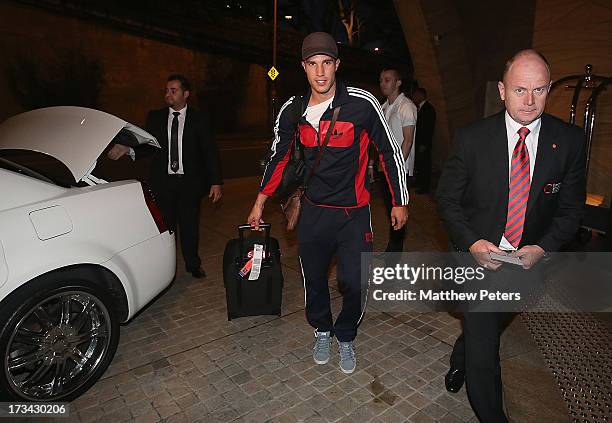 Robin van Persie of Manchester United arrives at the team hotel to join up with the club's pre-season tour of Bangkok, Australia, China, Japan and...