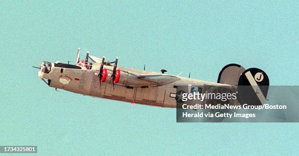 October 1, 1998 Hanscom Air Force Base - Bedford A B-24 prepares to land at Hanscom in honor of Frank Miskiewicz a member of the 8th Air Force B-24...