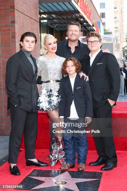 Kingston Rossdale, Gwen Stefani, Apollo Rossdale, Blake Shelton and Zuma Rossdale at the star ceremony where Gwen Stefani is honored with a star on...