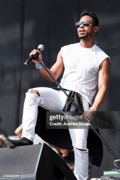 Miguel performs on stage on Day 2 of Yahoo Wireless Festival 2013 at Queen Elizabeth Olympic Park on July 13, 2013 in London, England.