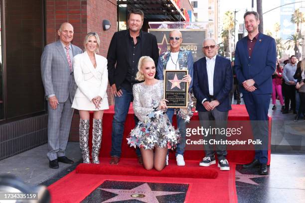 Steve Nissen, Ellen K, Blake Shelton, Gwen Stefani, Jimmy Iovine, Irving Azoff and Matt Fritch at the star ceremony where Gwen Stefani is honored...