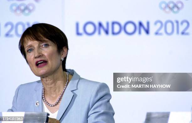 Britain's Secretary of State for Media, Culture and Sport Tessa Jowell speaks at the press conference 15 May 2003 at the City Hall in London, to...