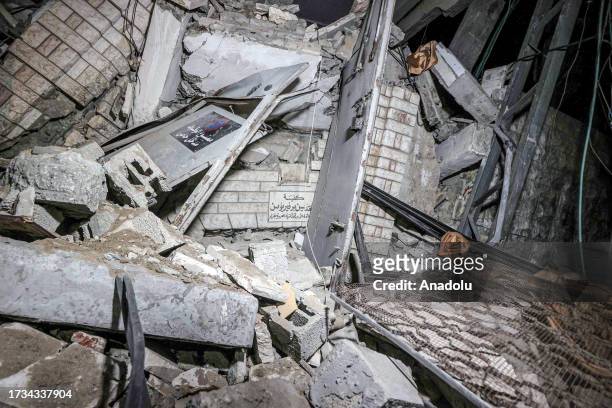 View of destruction after an Israeli attack on the Greek Orthodox Church in Gaza City, Gaza on October 20, 2023. At least two women have been killed...