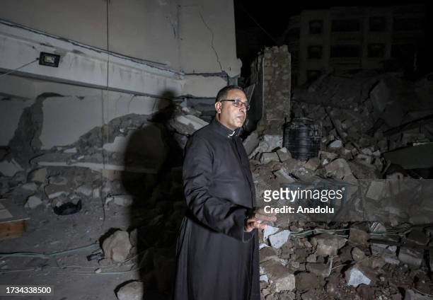 View from the Greek Orthodox Church after an Israeli attack in Gaza City, Gaza on October 20, 2023. At least two women have been killed and many...