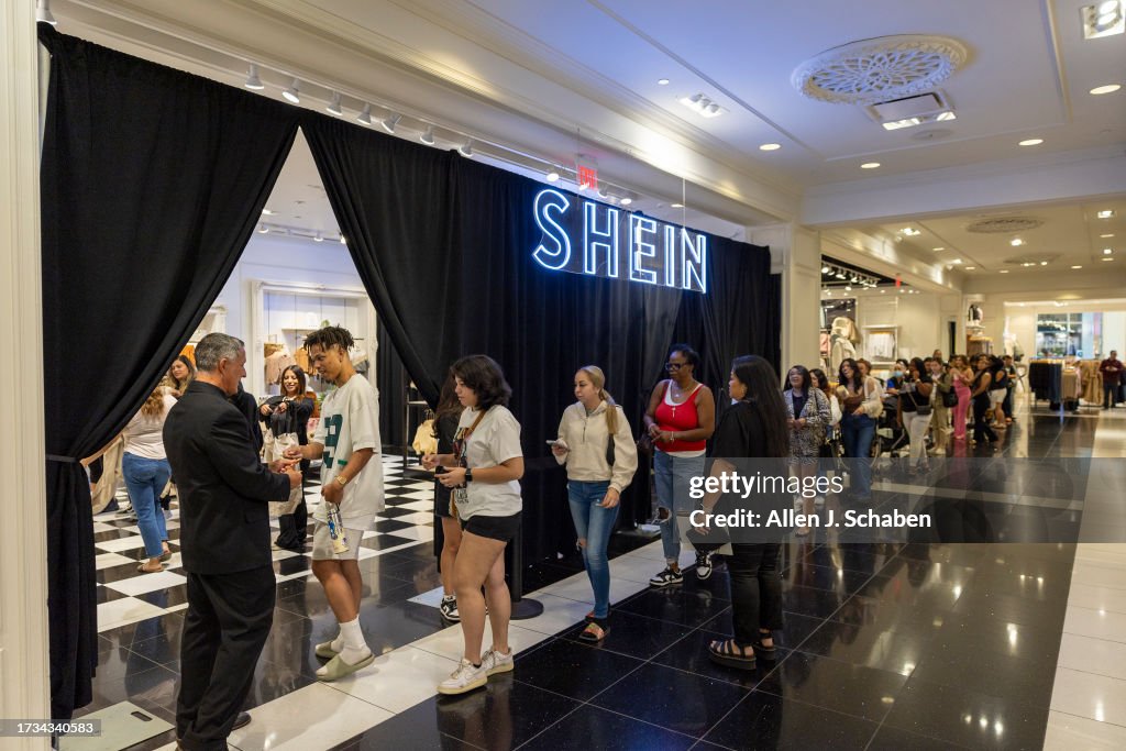 Shoppers line up to shop on the opening day of fast fashion e-commerce giant Shein, which is hosting a brick-and-mortar pop up inside Forever 21 at Ontario Mills mall
