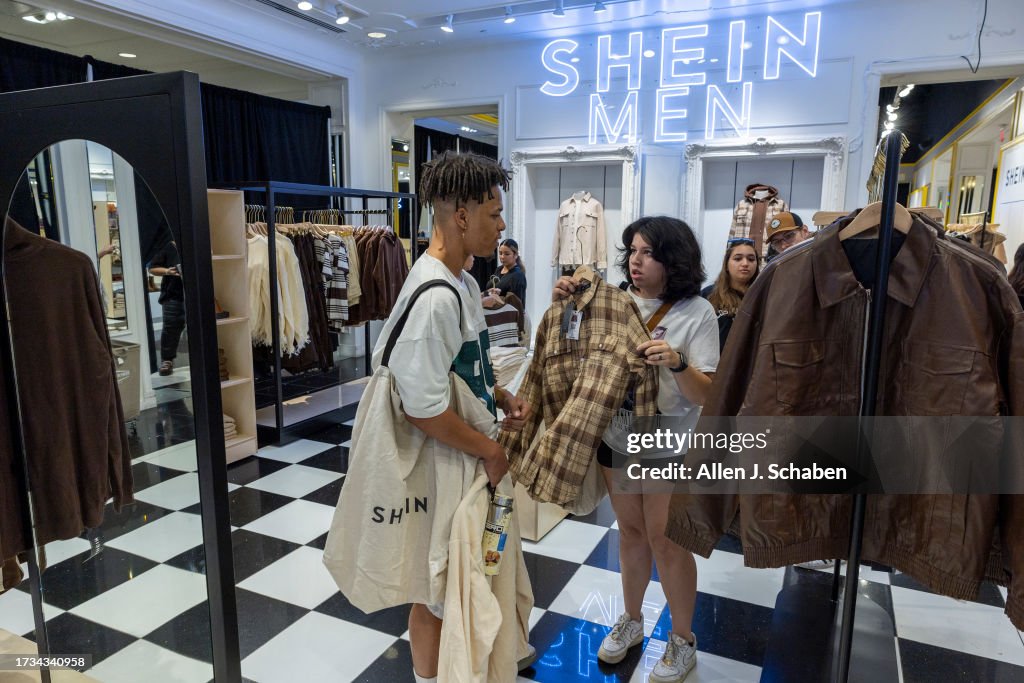 Shoppers line up to shop on the opening day of fast fashion e-commerce giant Shein, which is hosting a brick-and-mortar pop up inside Forever 21 at Ontario Mills mall
