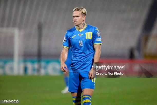 Mykhailo Mudryk of Ukraine during the UEFA EURO 2024 group C qualification round Group C soccer match between Malta and Ukraine at the National...