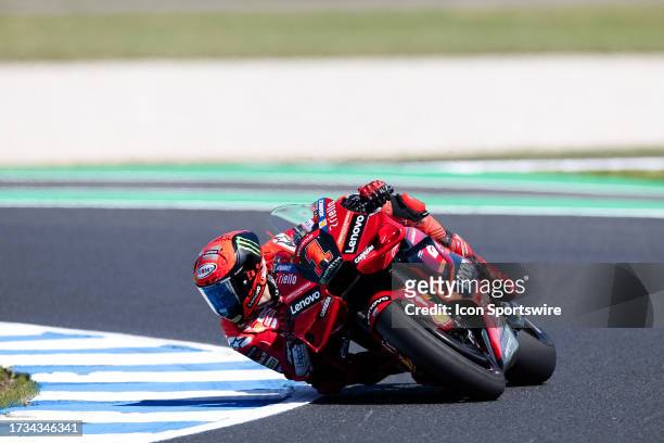 Francesco Bagnaia of Italy on the Ducati Lenovo Team Ducati during FP1 at the Australian MotoGP at the Phillip Island Grand Prix Circuit on October...