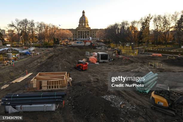 View of a transformed landscape at the Alberta legislature grounds with demolished pool to a $20-million upgrade that includes a new water feature...