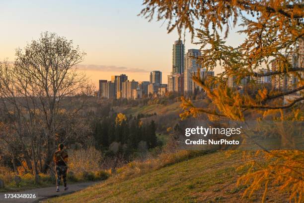 View of Edmonton during the fall season, on October 11 in Edmonton, Alberta, Canada.