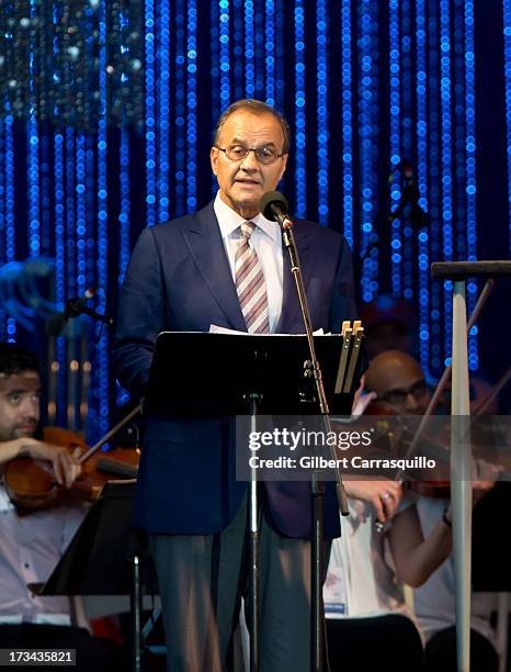 Joe Torre speaks on stage during 2013 Major League Baseball All-Star Charity Concert starring The New York Philharmonic with Special Guest Mariah...