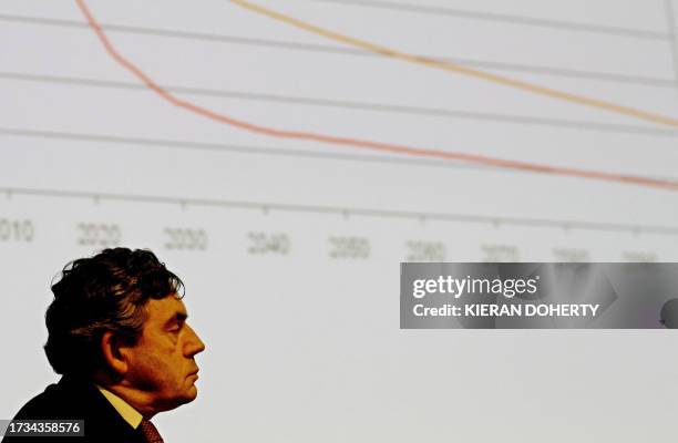 Britain's Chancellor of the Exchequer Gordon Brown listens as Nicholas Stern addresses the 'Stern review on climate change' in central London, 30...