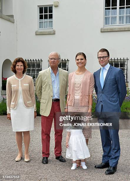 , Swedish Queen Silvia, King Carl XVI Gustaf, Crown Princess Victoria, Prince Daniel and their daughter Princess Estelle are pictured at the...