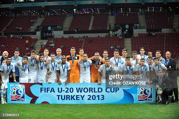 Uruguay's under 20 national fooball team poses after the silver medal ceronomy of the FIFA Under 20 World Cup final football match between France and...