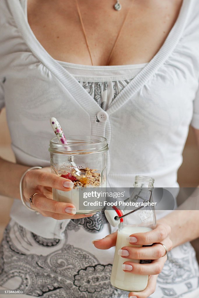 Breakfast. Granola & milk