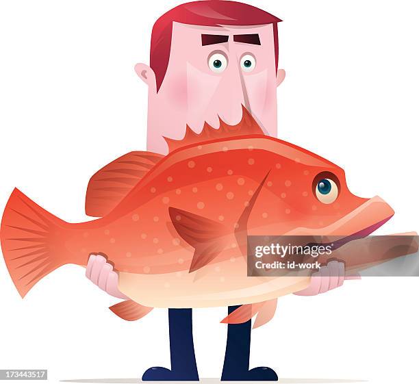 man holding fish - gag grouper stock illustrations