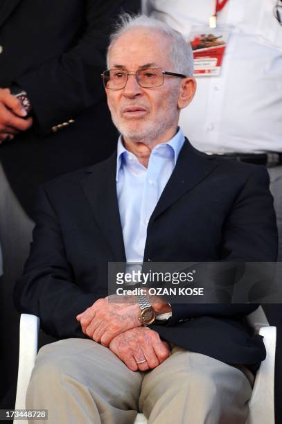Secretary-General of the International Organization of the Muslim Brotherhood Ibrahim Munir sits as he takes part in a demonstration supporting...