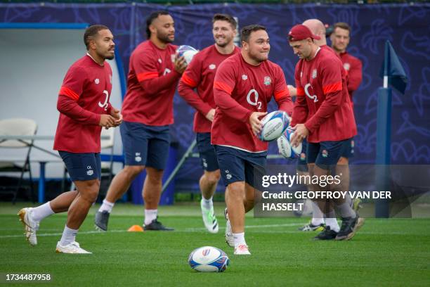 England's hooker Jamie George takes part in a training session at the French National Institute of Sport, Expertise and Performance in Paris on...