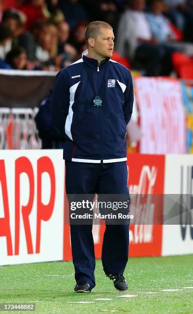 Sigurdur Eyjolsson, head coach of Iceland looks on during the UEFA Women's Euro 2013 group B match between Iceland and Germany at Vaxjo Arena on July...