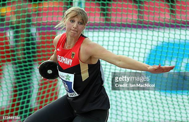 Anna Ruh of Germany competes in the final of the Women's Discus during day four of The European Athletics U23 Championships 2013 on July 14, 2013 in...